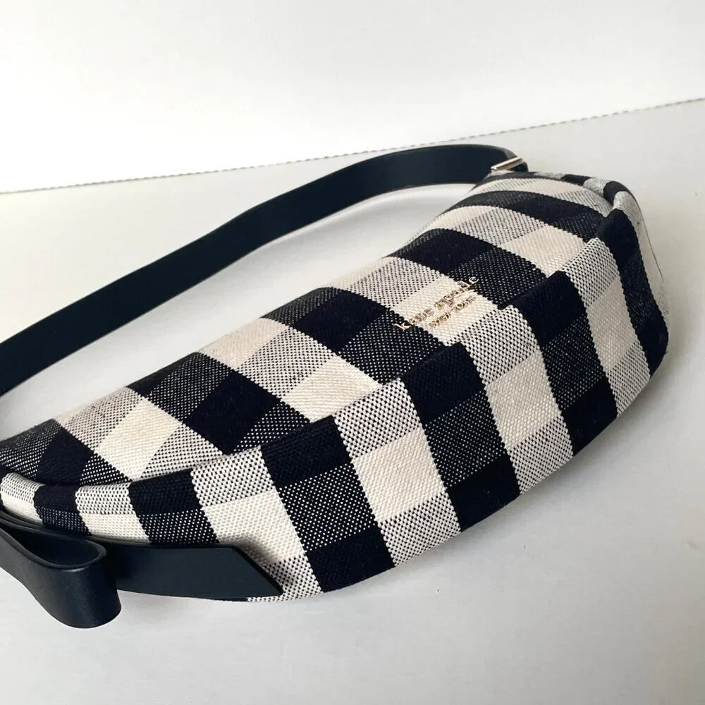 Kate Spade Smile Small Gingham Shoulder Bag Black Check Leather Trim